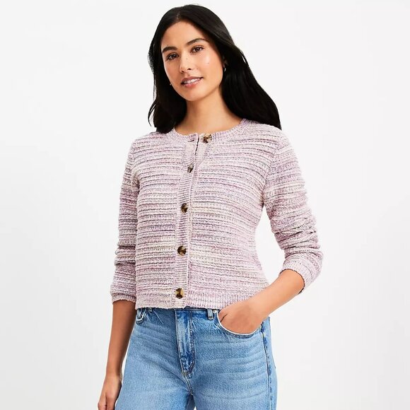 LOFT Sweaters - NWOT LOFT Marled Textured Sweater Jacket in Heathered Purple Size M